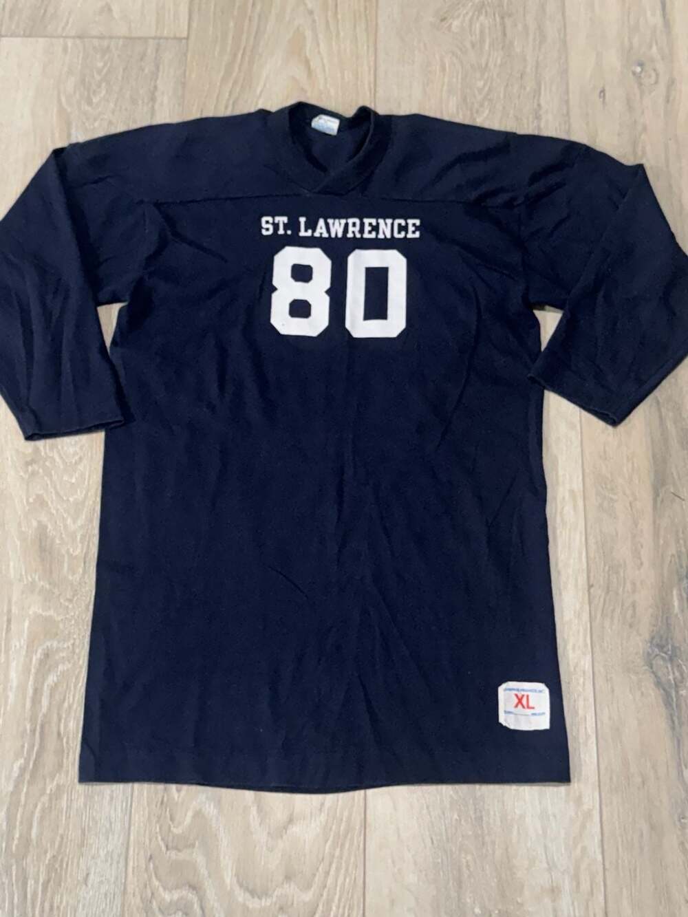 Vintage Champion St Lawrence #80 Football Graphic T-Shirt Navy Youth XL 18-20